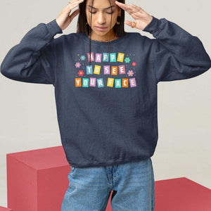 Teacher Sweatshirt Happy To See Your Face Back To School TS09 Navy Print Your Wear