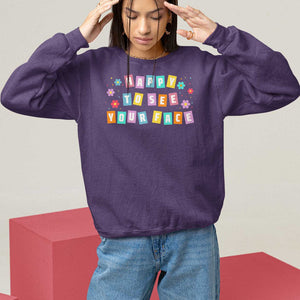 Teacher Sweatshirt Happy To See Your Face Back To School TS09 Purple Print Your Wear