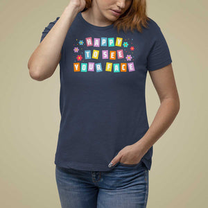Teacher T Shirt For Women Happy To See Your Face Back To School TS09 Navy Print Your Wear