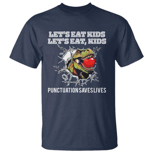 Funny Teacher T Shirt Let's Eat Kid Punctuation Saves Lives TS09 Navy Print Your Wear