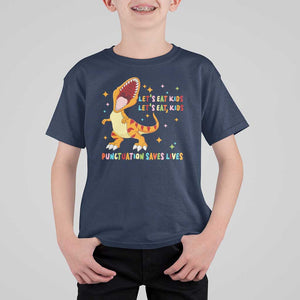 Funny Teacher T Shirt For Kid Let's Eat Kid Punctuation Saves Lives TS09 Navy Print Your Wear