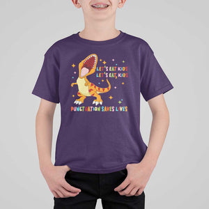Funny Teacher T Shirt For Kid Let's Eat Kid Punctuation Saves Lives TS09 Purple Print Your Wear