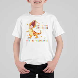 Funny Teacher T Shirt For Kid Let's Eat Kid Punctuation Saves Lives TS09 White Print Your Wear