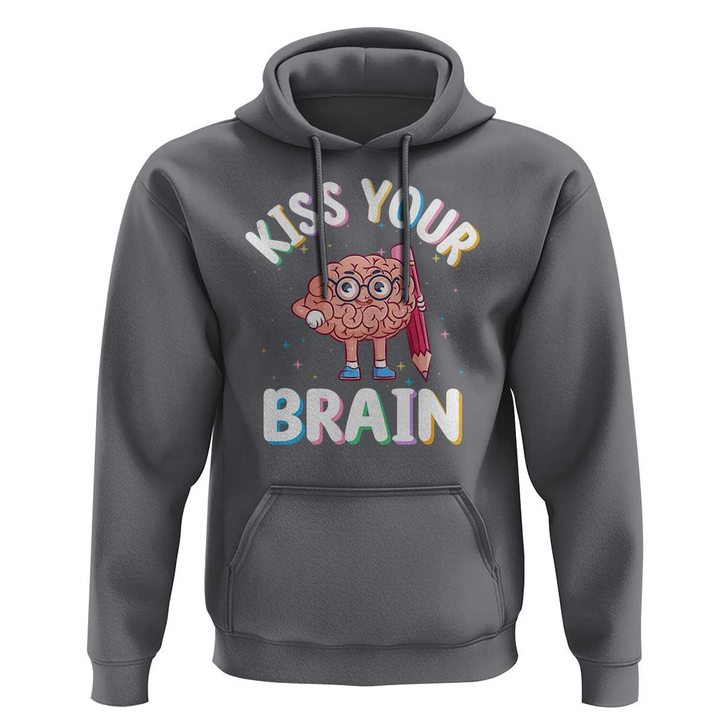 Teacher Hoodie Kiss Your Brain Back To School TS09 Charcoal Print Your Wear