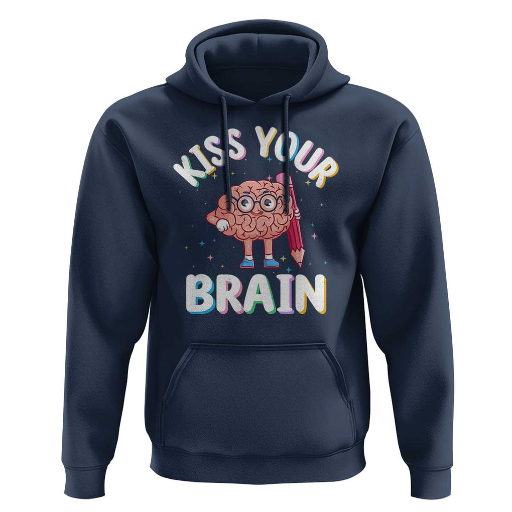 Teacher Hoodie Kiss Your Brain Back To School TS09 Navy Print Your Wear