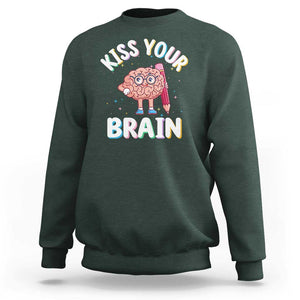 Teacher Sweatshirt Kiss Your Brain Back To School TS09 Dark Forest Green Print Your Wear