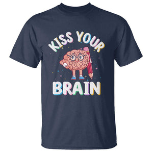 Teacher T Shirt Kiss Your Brain Back To School TS09 Navy Print Your Wear