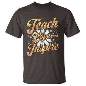 Teacher T Shirt Teach Love Inspire Back To School TS09 Dark Chocolate Print Your Wear