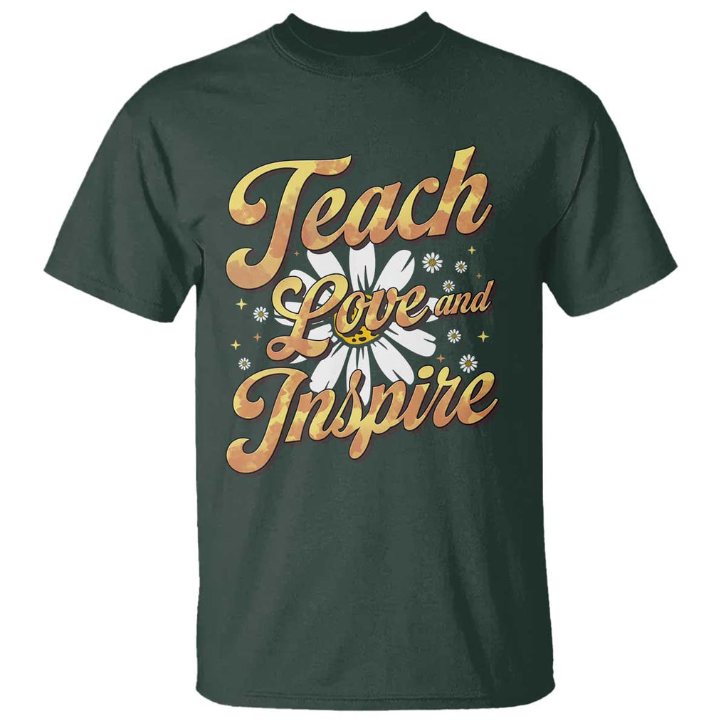 Teacher T Shirt Teach Love Inspire Back To School TS09 Dark Forest Green Print Your Wear