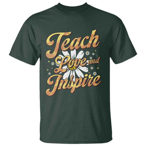 Teacher T Shirt Teach Love Inspire Back To School TS09 Dark Forest Green Print Your Wear