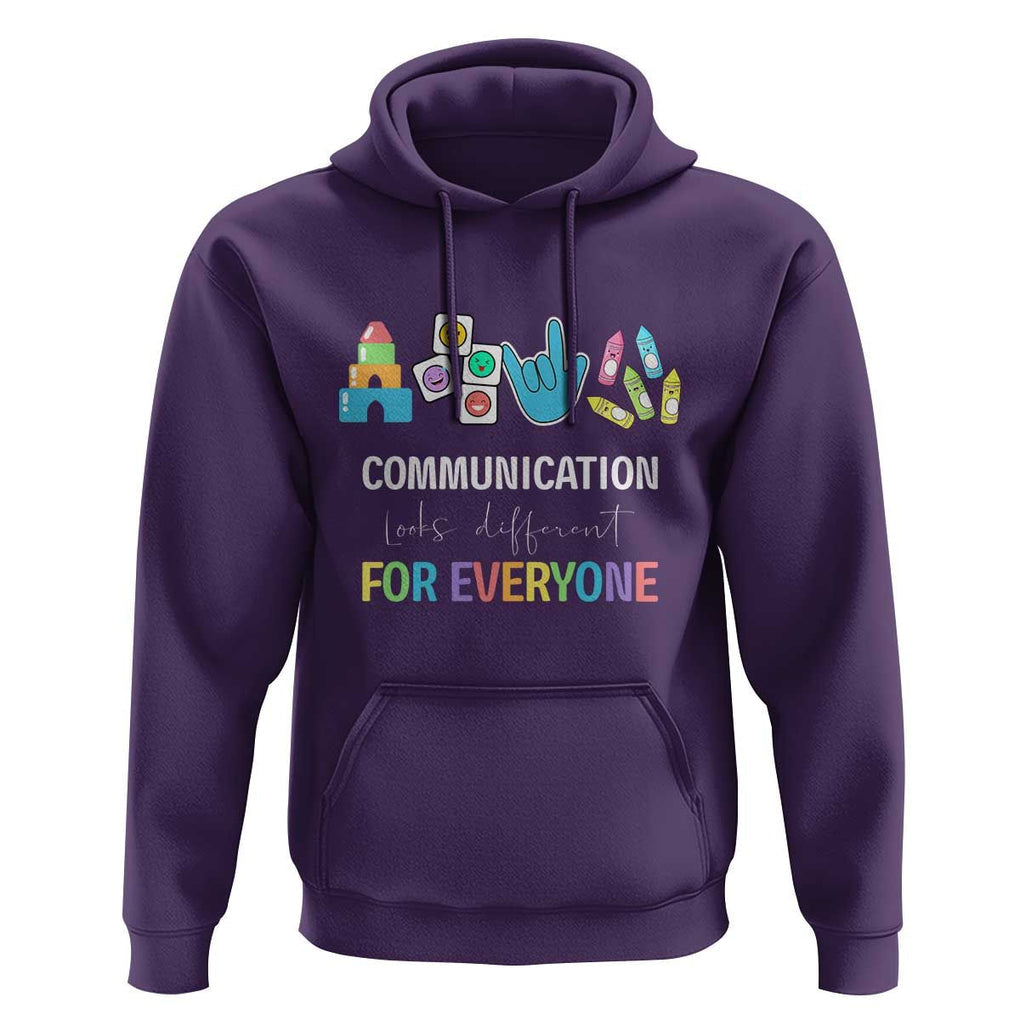 Special Education Teacher Hoodie Communication Looks Different For Everyone TS09 Purple Print Your Wear