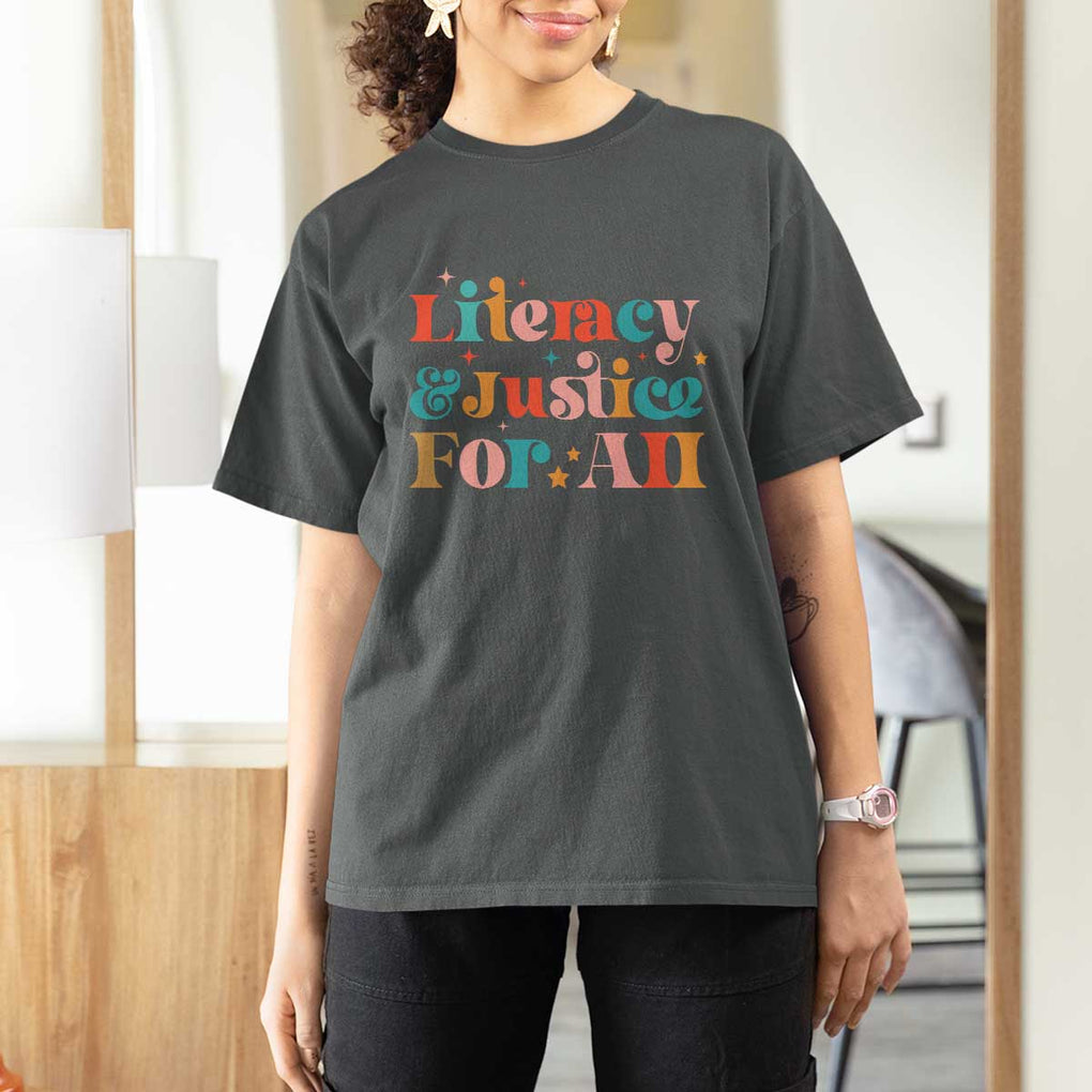 Librarian T Shirt For Women Literacy Justice For All TS09 Dark Heather Print Your Wear