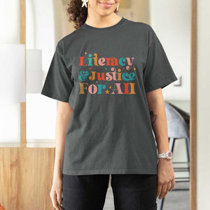 Librarian T Shirt For Women Literacy Justice For All TS09 Dark Heather Print Your Wear