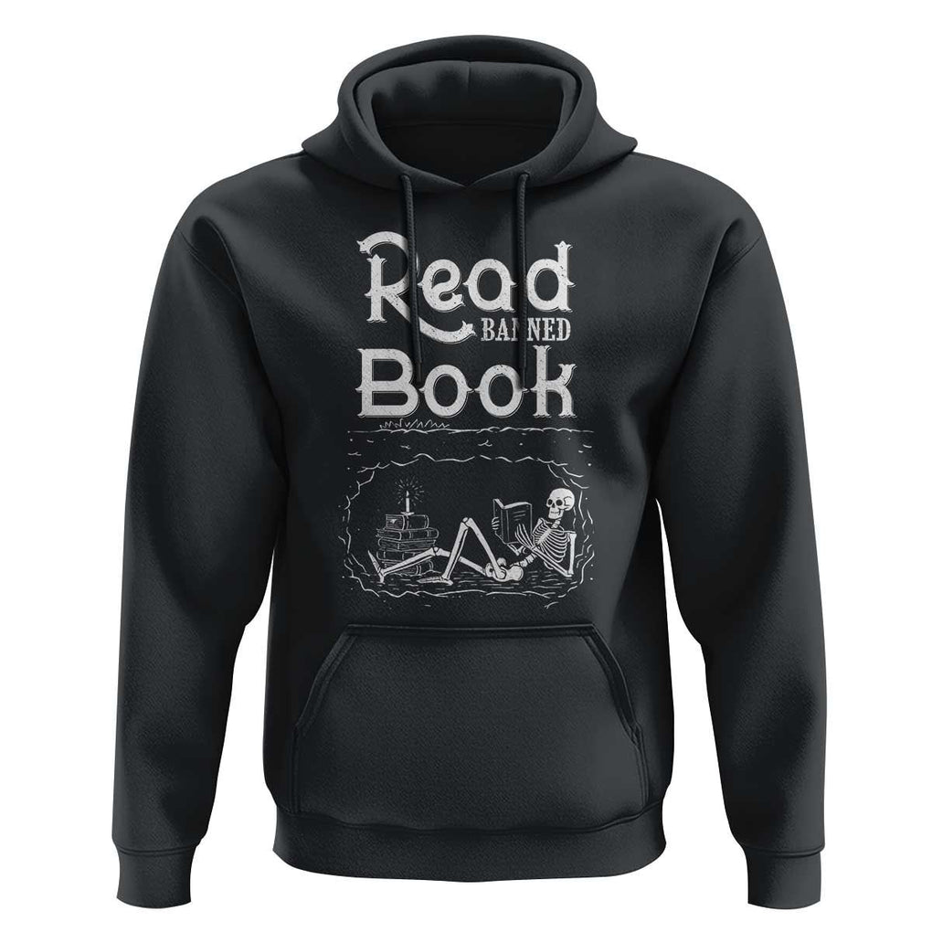 Funny Book Lover Hoodie Read Banned Books Skeleton TS09 Black Print Your Wear