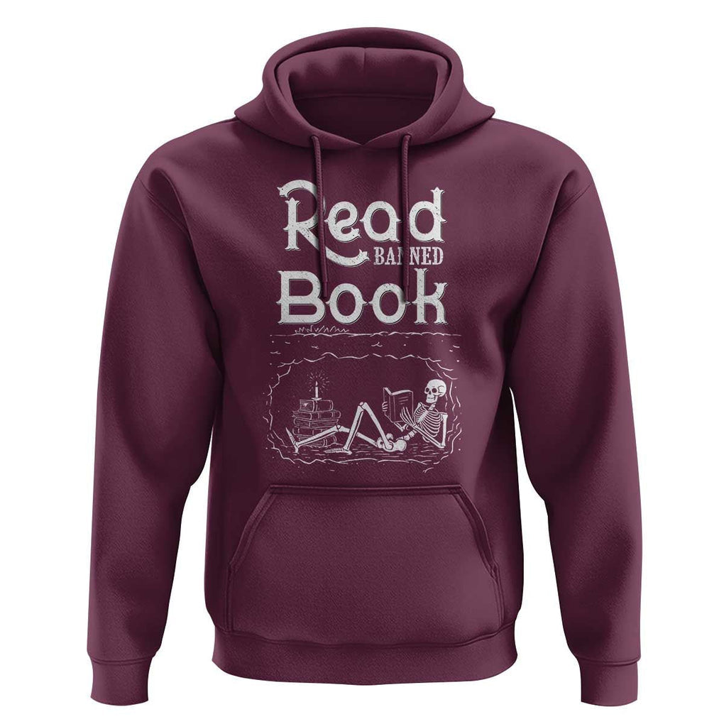 Funny Book Lover Hoodie Read Banned Books Skeleton TS09 Maroon Print Your Wear