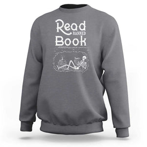 Funny Book Lover Sweatshirt Read Banned Books Skeleton TS09 Charcoal Print Your Wear