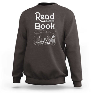 Funny Book Lover Sweatshirt Read Banned Books Skeleton TS09 Dark Chocolate Print Your Wear