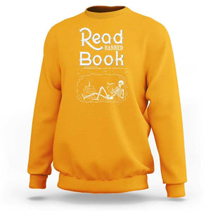 Funny Book Lover Sweatshirt Read Banned Books Skeleton TS09 Gold Print Your Wear