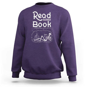Funny Book Lover Sweatshirt Read Banned Books Skeleton TS09 Purple Print Your Wear