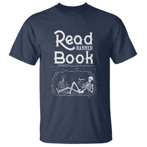 Funny Book Lover T Shirt Read Banned Books Skeleton TS09 Navy Print Your Wear