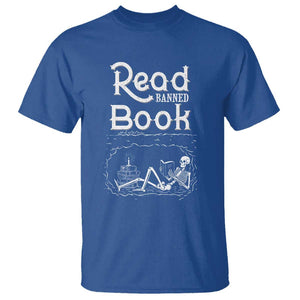 Funny Book Lover T Shirt Read Banned Books Skeleton TS09 Royal Blue Print Your Wear