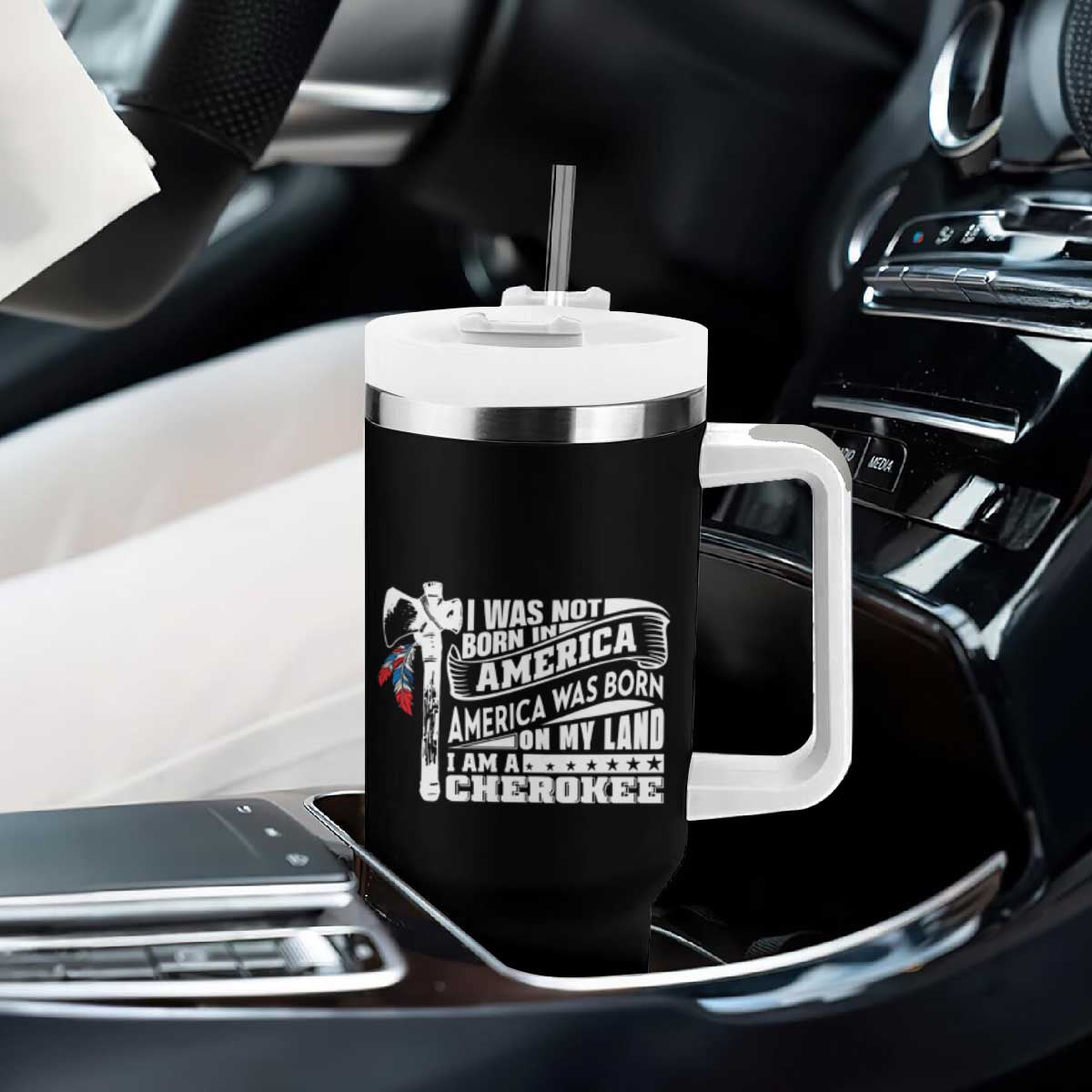 Native American Cherokee Tumbler With Handle America Was Born On My Land TS09 Print Your Wear