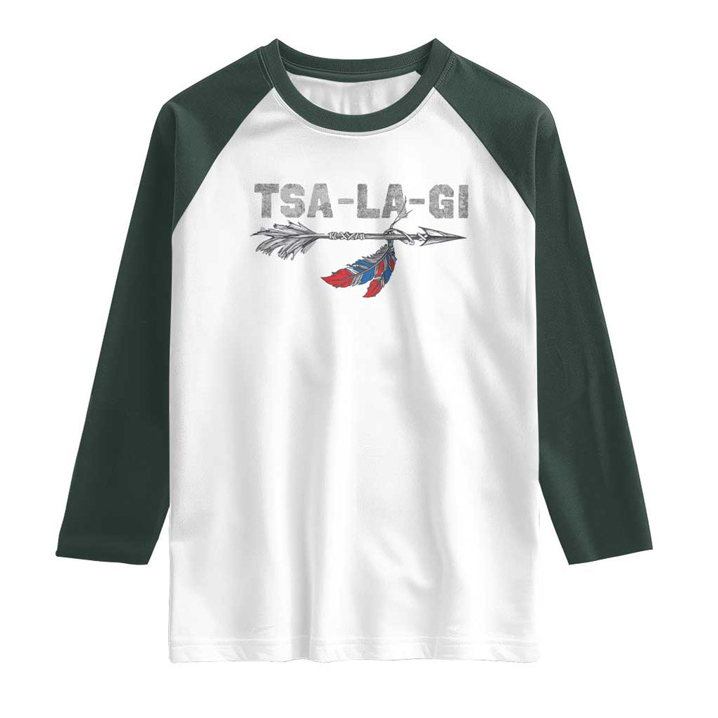 Native American Cherokee Tsalagi Raglan Shirt TS09 White Dark Forest Green Print Your Wear