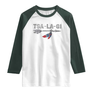Native American Cherokee Tsalagi Raglan Shirt TS09 White Dark Forest Green Print Your Wear