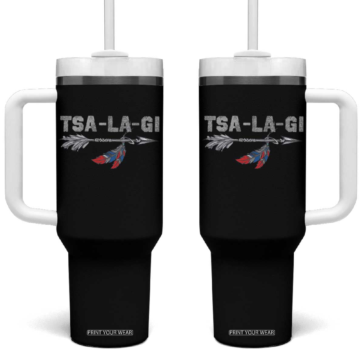 Native American Cherokee Tsalagi Tumbler With Handle TS09 One Size: 40 oz Black Print Your Wear