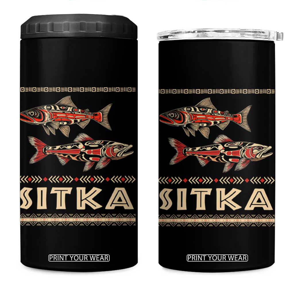 Native American Alaska 4 in 1 Can Cooler Tumbler Sitka Salmon Fishermen Art TS09 One Size: 16 oz Black Print Your Wear
