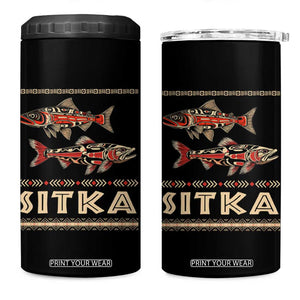 Native American Alaska 4 in 1 Can Cooler Tumbler Sitka Salmon Fishermen Art TS09 One Size: 16 oz Black Print Your Wear
