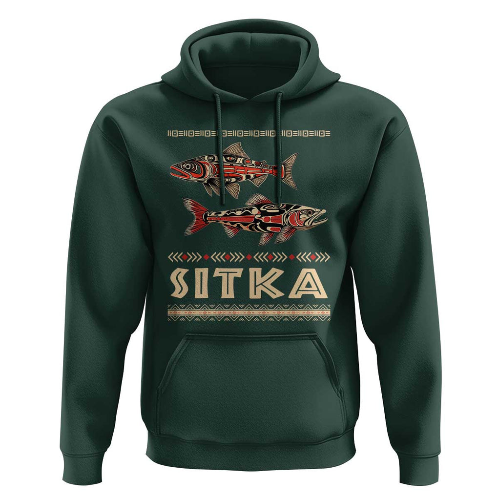 Native American Alaska Hoodie Sitka Salmon Fishermen Art TS09 Dark Forest Green Print Your Wear