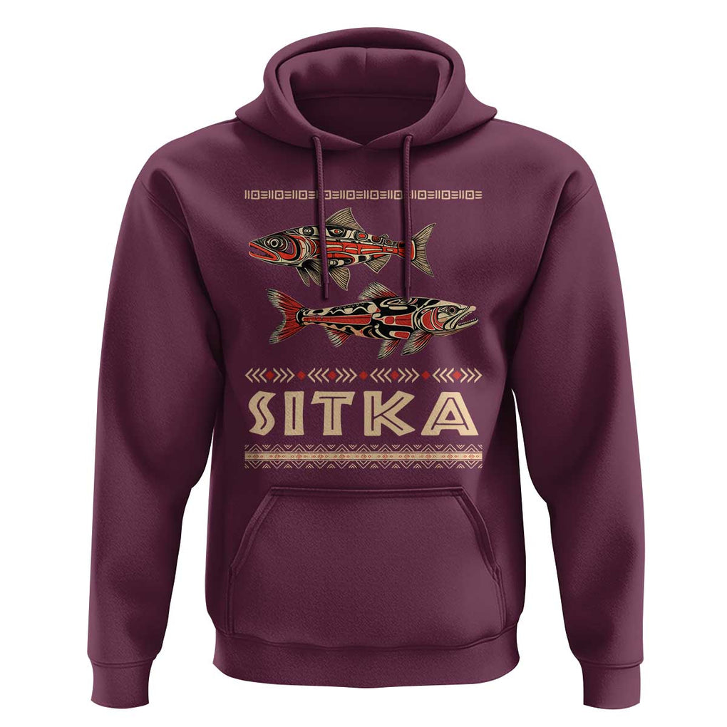 Native American Alaska Hoodie Sitka Salmon Fishermen Art TS09 Maroon Print Your Wear