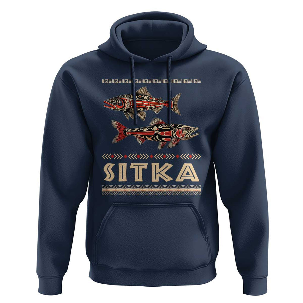 Native American Alaska Hoodie Sitka Salmon Fishermen Art TS09 Navy Print Your Wear