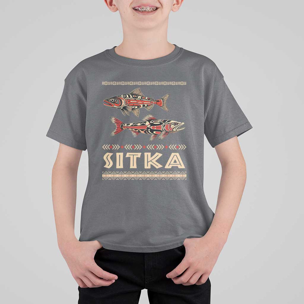 Native American Alaska T Shirt For Kid Sitka Salmon Fishermen Art TS09 Charcoal Print Your Wear