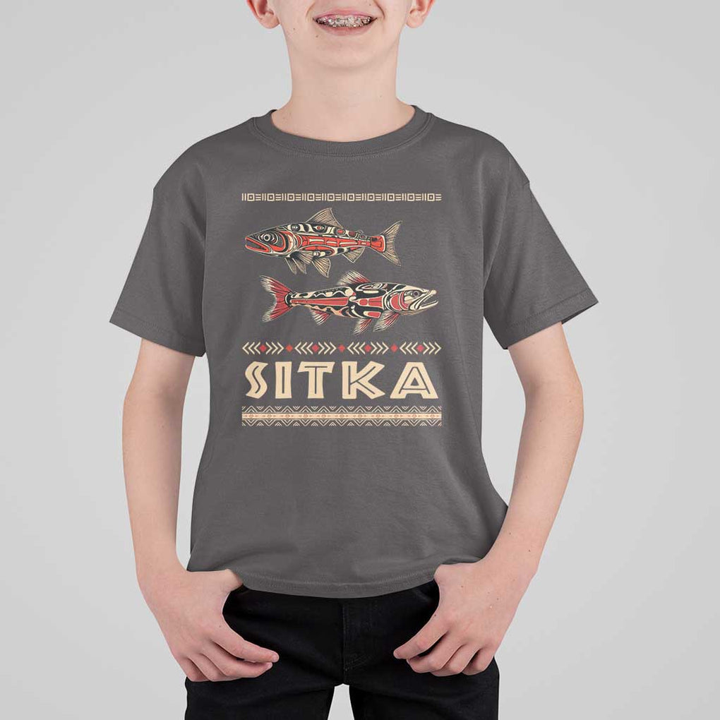 Native American Alaska T Shirt For Kid Sitka Salmon Fishermen Art TS09 Dark Chocolate Print Your Wear