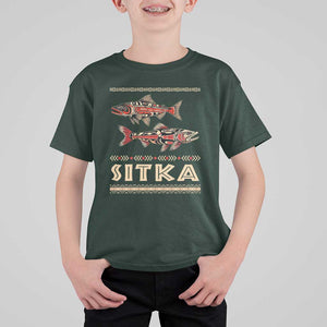 Native American Alaska T Shirt For Kid Sitka Salmon Fishermen Art TS09 Dark Forest Green Print Your Wear