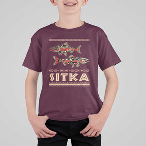 Native American Alaska T Shirt For Kid Sitka Salmon Fishermen Art TS09 Maroon Print Your Wear