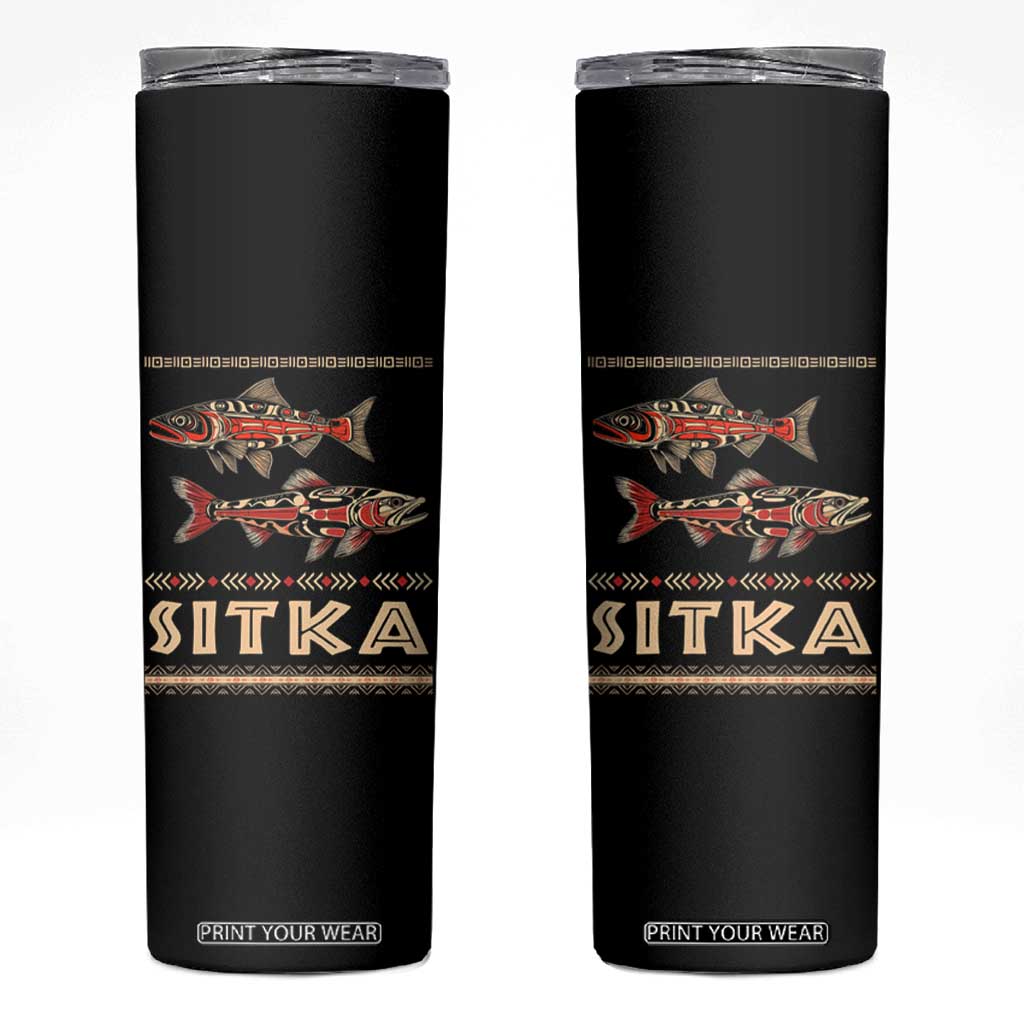 Native American Alaska Skinny Tumbler Sitka Salmon Fishermen Art TS09 Black Print Your Wear