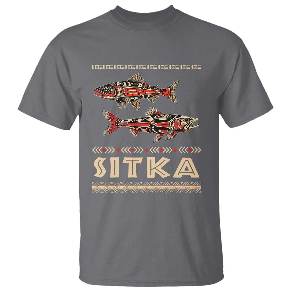 Native American Alaska T Shirt Sitka Salmon Fishermen Art TS09 Charcoal Print Your Wear