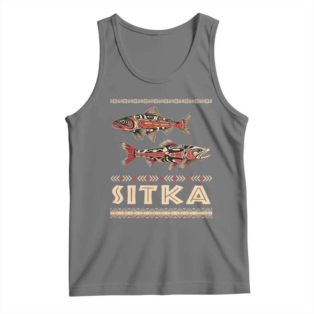 Native American Alaska Tank Top Sitka Salmon Fishermen Art TS09 Black Heather Print Your Wear