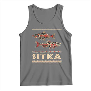 Native American Alaska Tank Top Sitka Salmon Fishermen Art TS09 Black Heather Print Your Wear