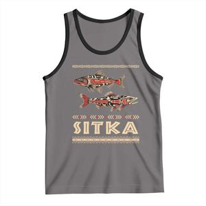 Native American Alaska Tank Top Sitka Salmon Fishermen Art TS09 Deep Heather Black Print Your Wear