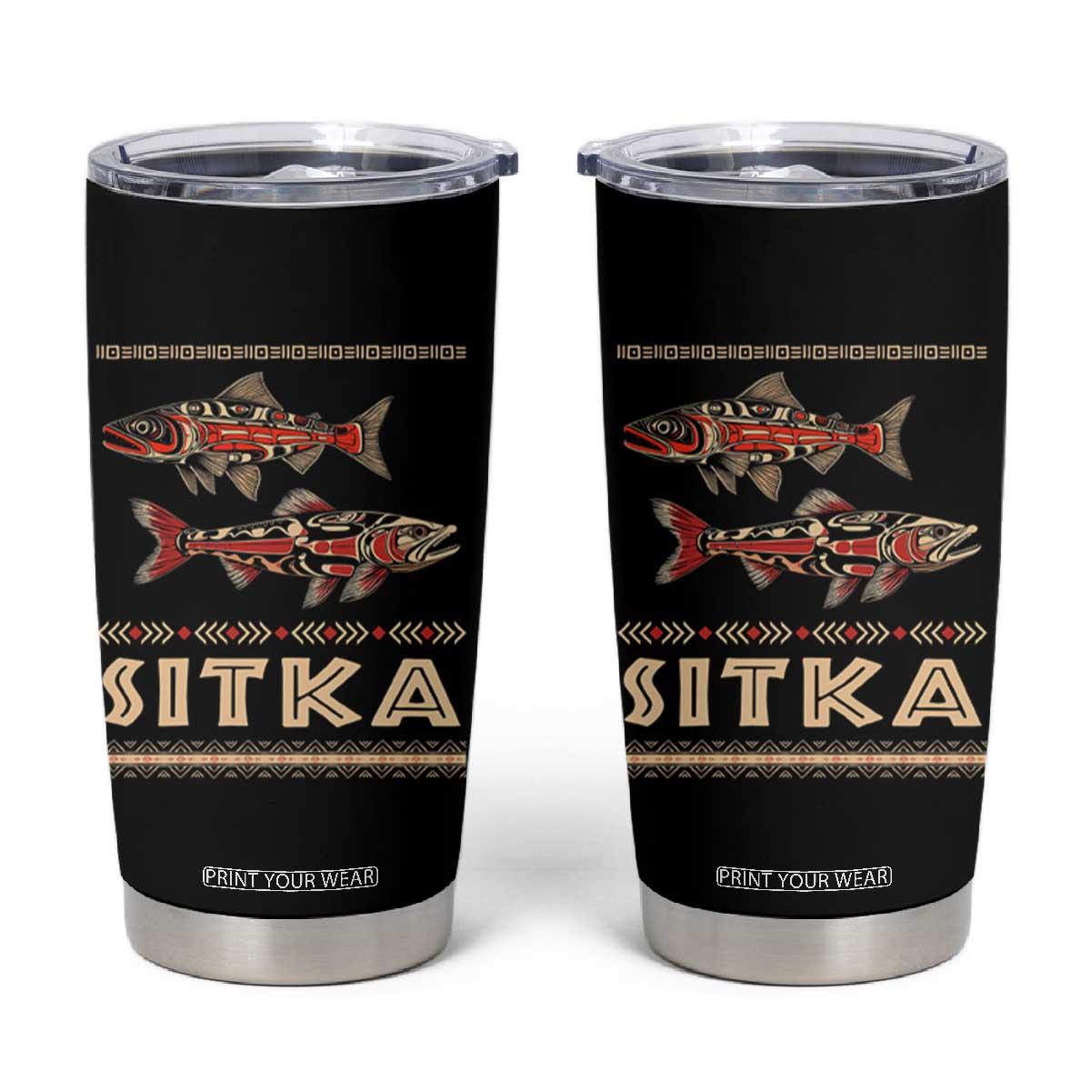 Native American Alaska Tumbler Cup Sitka Salmon Fishermen Art TS09 Black Print Your Wear