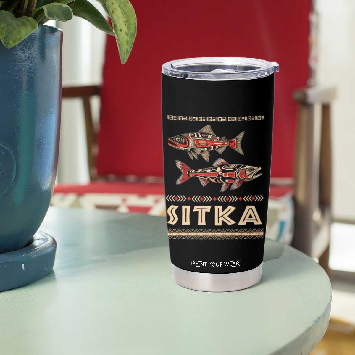 Native American Alaska Tumbler Cup Sitka Salmon Fishermen Art TS09 Print Your Wear