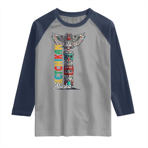 Native American Alaska Raglan Shirt Ketchikan Totem Pole TS09 Sport Gray Navy Print Your Wear