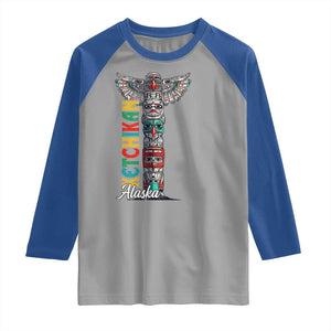 Native American Alaska Raglan Shirt Ketchikan Totem Pole TS09 Sport Gray Royal Print Your Wear