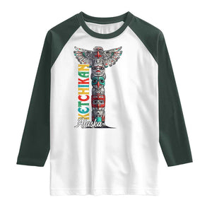 Native American Alaska Raglan Shirt Ketchikan Totem Pole TS09 White Dark Forest Green Print Your Wear