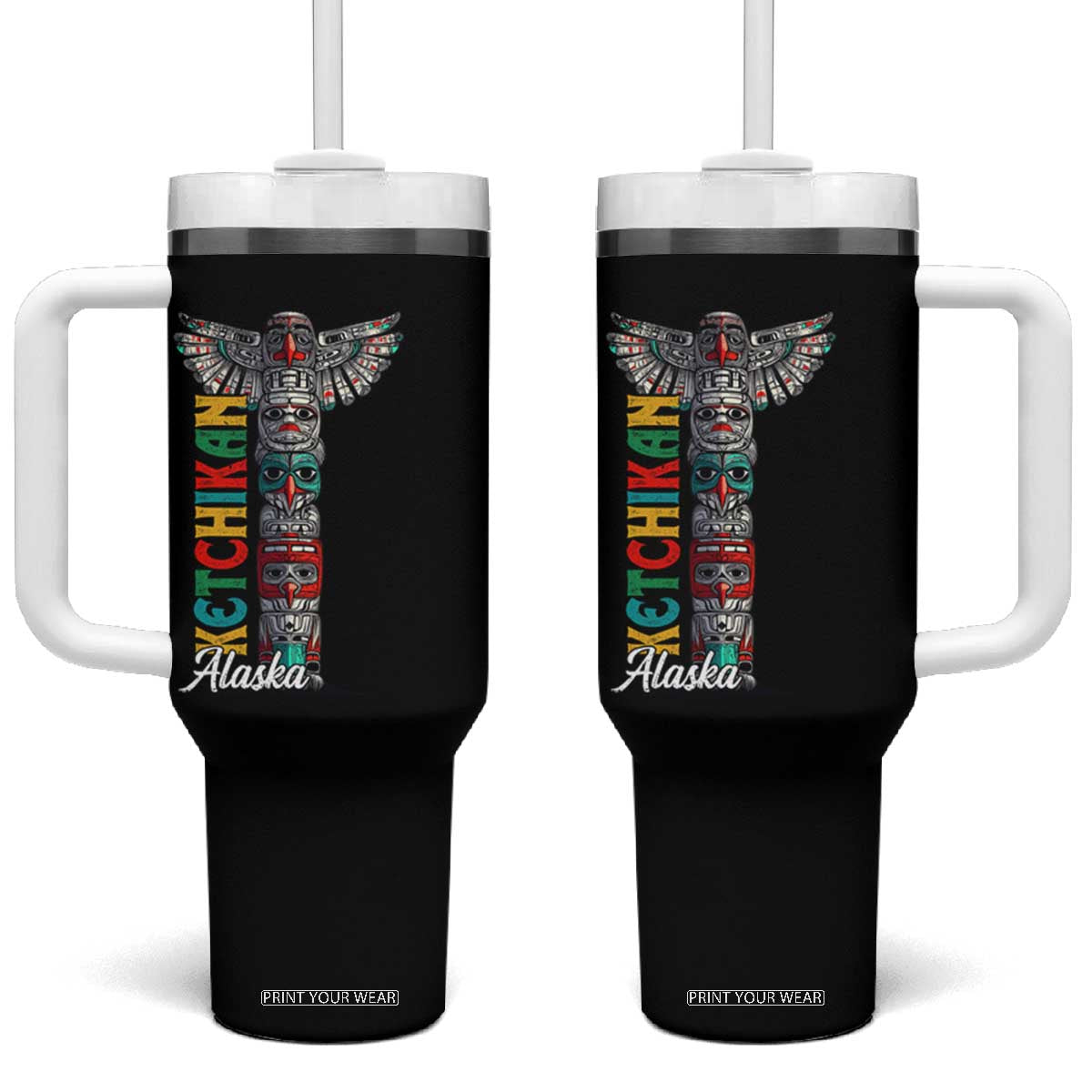 Native American Alaska Tumbler With Handle Ketchikan Totem Pole TS09 One Size: 40 oz Black Print Your Wear