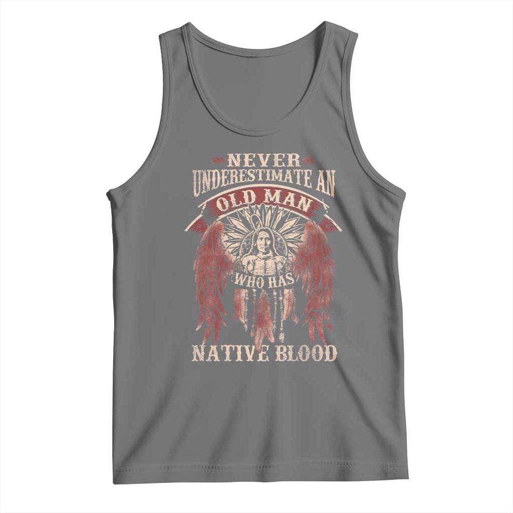 Never Underestimate An Old Man Who Has Native Blood Tank Top TS09 Black Heather Print Your Wear